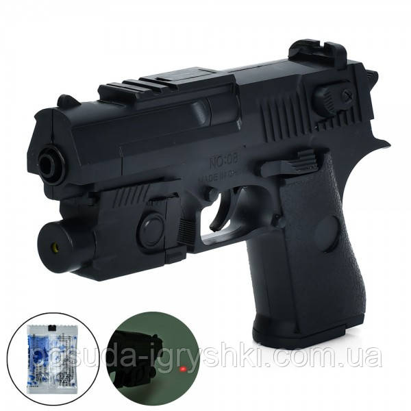 Пістолет 08-1 розмір 18,5см, водяні кулі, лазер, на батарейках (таблетках)., фото 1