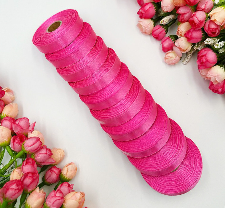 Атласна стрічка для рукоділля – 1,2см x 23 м (опт, 10 рулонів) / Малиновий, фото 1