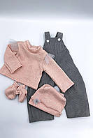 ОДЕЖДА для куклы реборн 55 см - Набор одежды 4 вещи розово-серый "Нежный"
