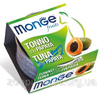 Вологий корм Monge Fruit для кішок із тунцем і папаєю 80 г, фото 1