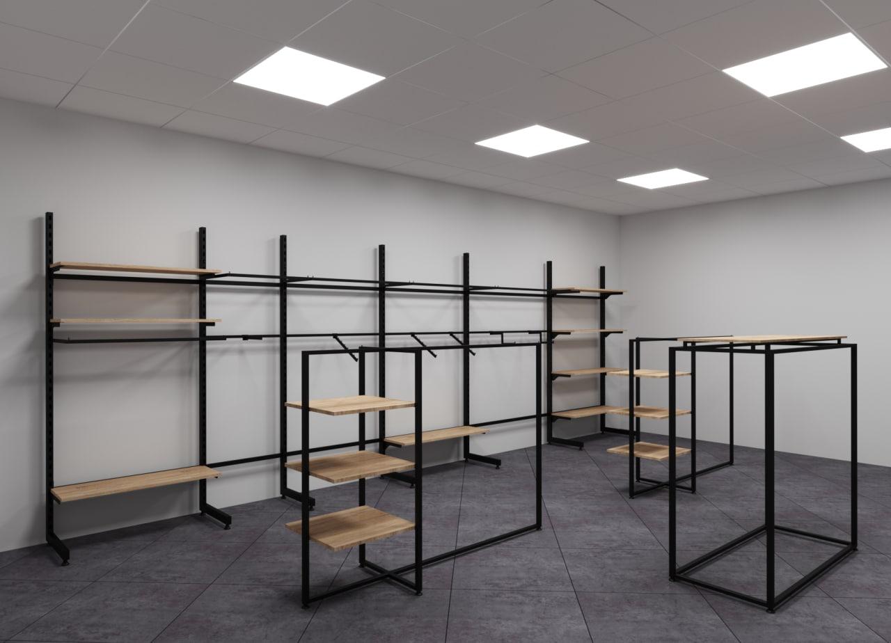 Навісне та підлогове торгове обладнання стійки для магазину одягу, взуття, аксесуарів, посуду, сувенірів