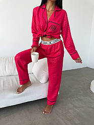 Сатинова піжама жіноча комплект для дому сорочка штани на гумці Loewe рожевий