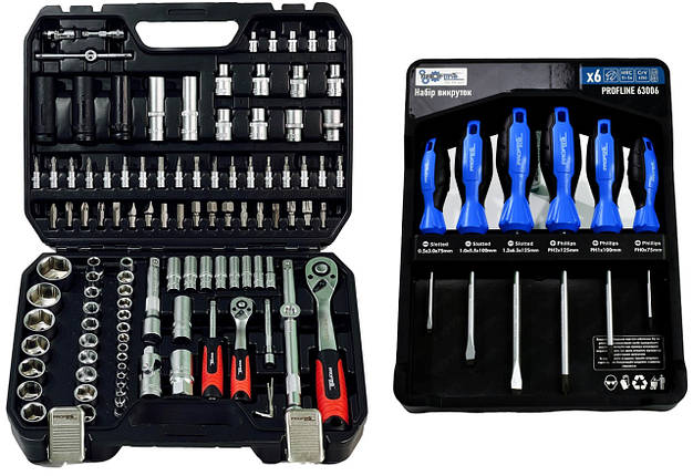 Набір професійного інструменту 2в1 (Набір 111 од. + Набір викруток 6 од.) Profline 68111-100, фото 1