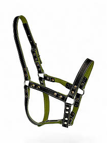 Шкіряний недоуздок для коня Horse Stall посилений брезентом, чорний