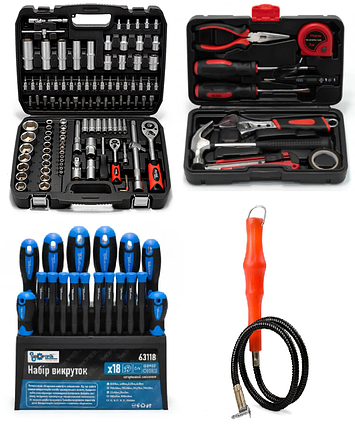 Набір інструменту 4в1 (набір 108 од + набір викруток 18 од. + набір слюсарний 10 од + магніт) Profline 61087-200, фото 1