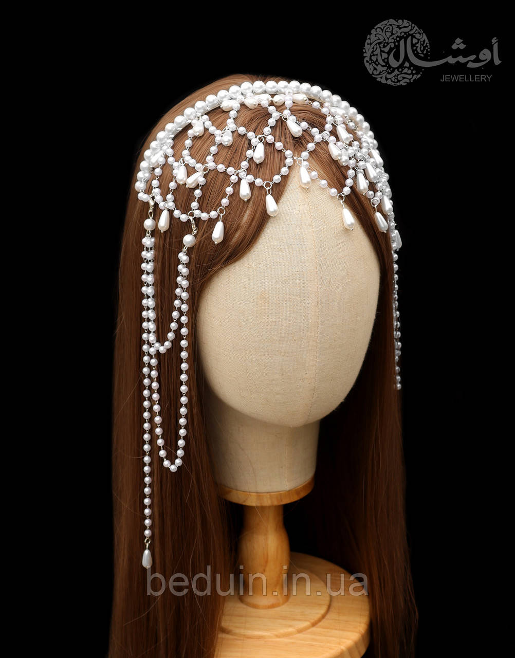 Вишукана вуаль, перлинна тіара на голову "Sherli Vual" обруч із перлів Aushal Jewellery