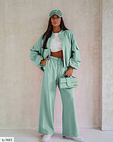 Костюм спортивний жіночий базовий прогулянковий із двонитки бомбер і широкі штани на осінь розміри 42-48