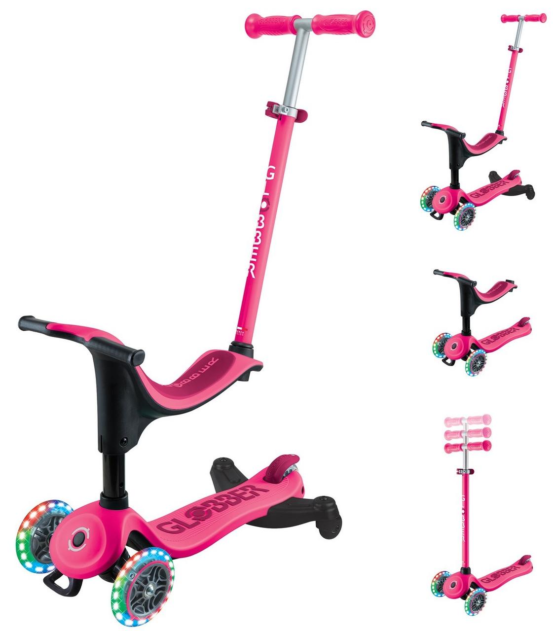 Самокат Globber Go UP Sporty 360 фуксія від 1-го року до 50кг колеса з підсвіткою (456-610)