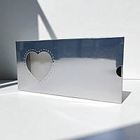 Коробка-футляр для шоколаду з вікном "Серце" (160х80х15мм.) срібна