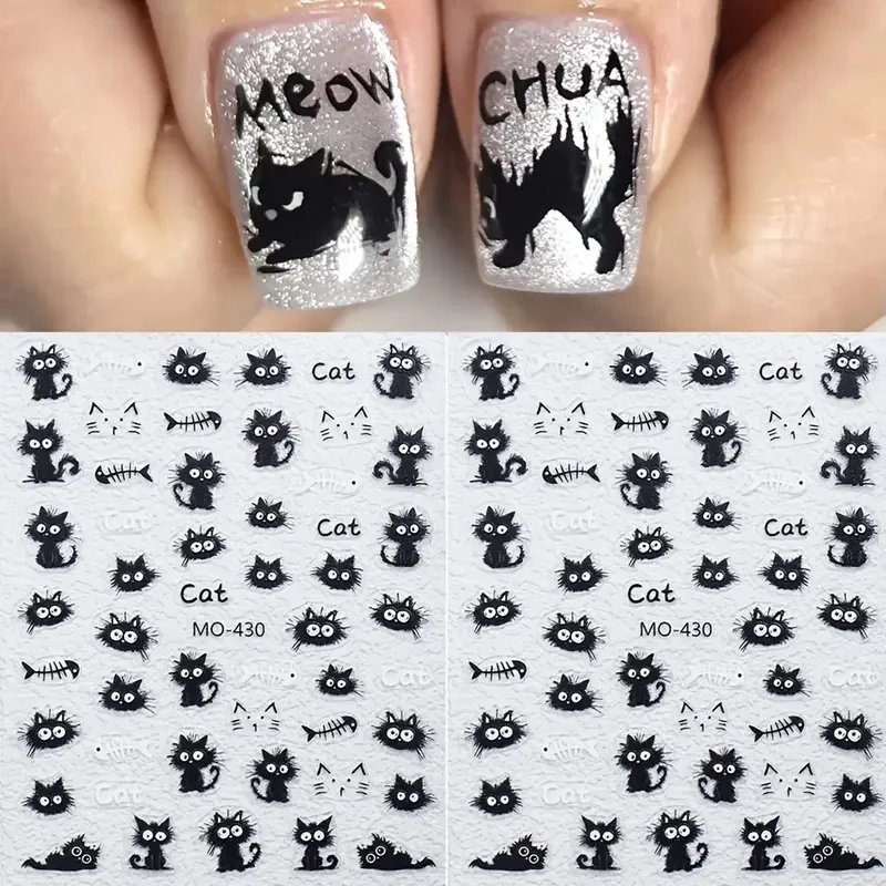 3D наклейки для нігтів «Котики» чорні, аркуш 9,2×7,3 см - фото 1 - id-p2740749901