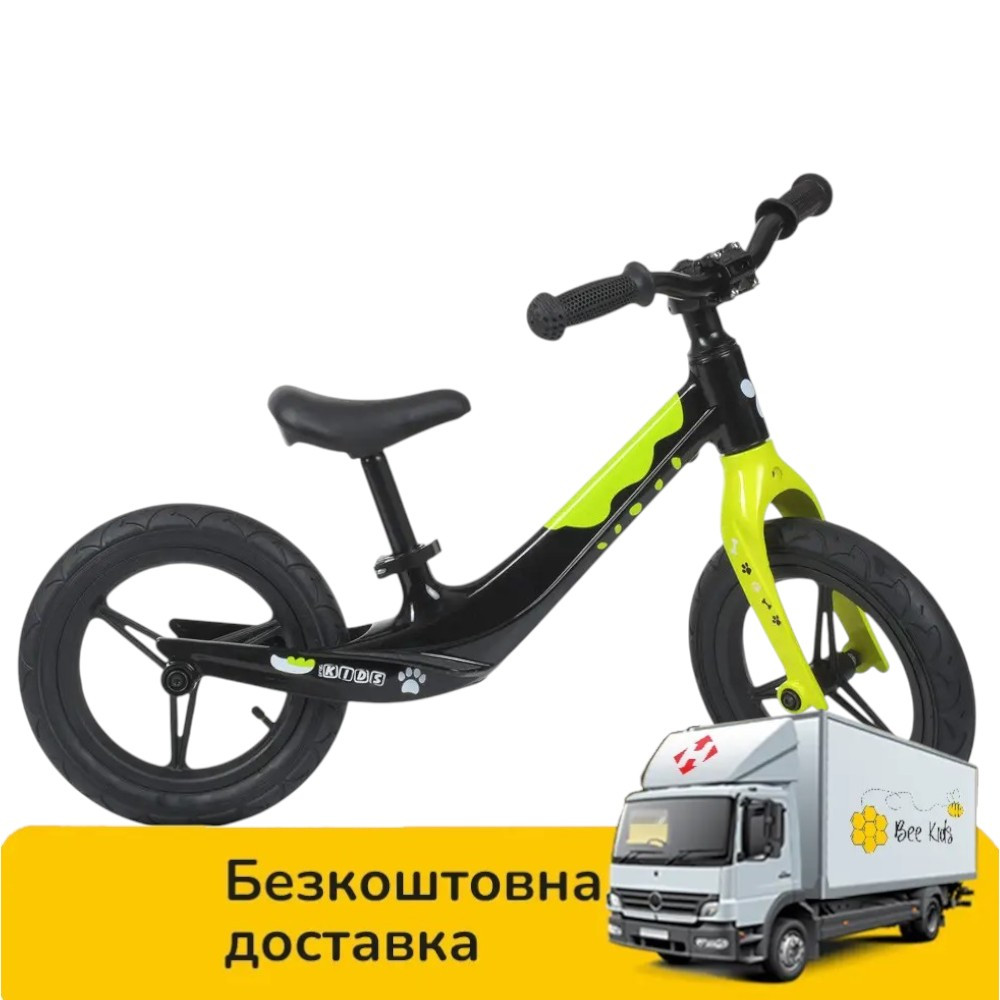 Дитячий беговел 12 дюймів (сталь, надувні колеса) PROFI KIDS LMG1255-2 Чорно-салатовий, фото 1