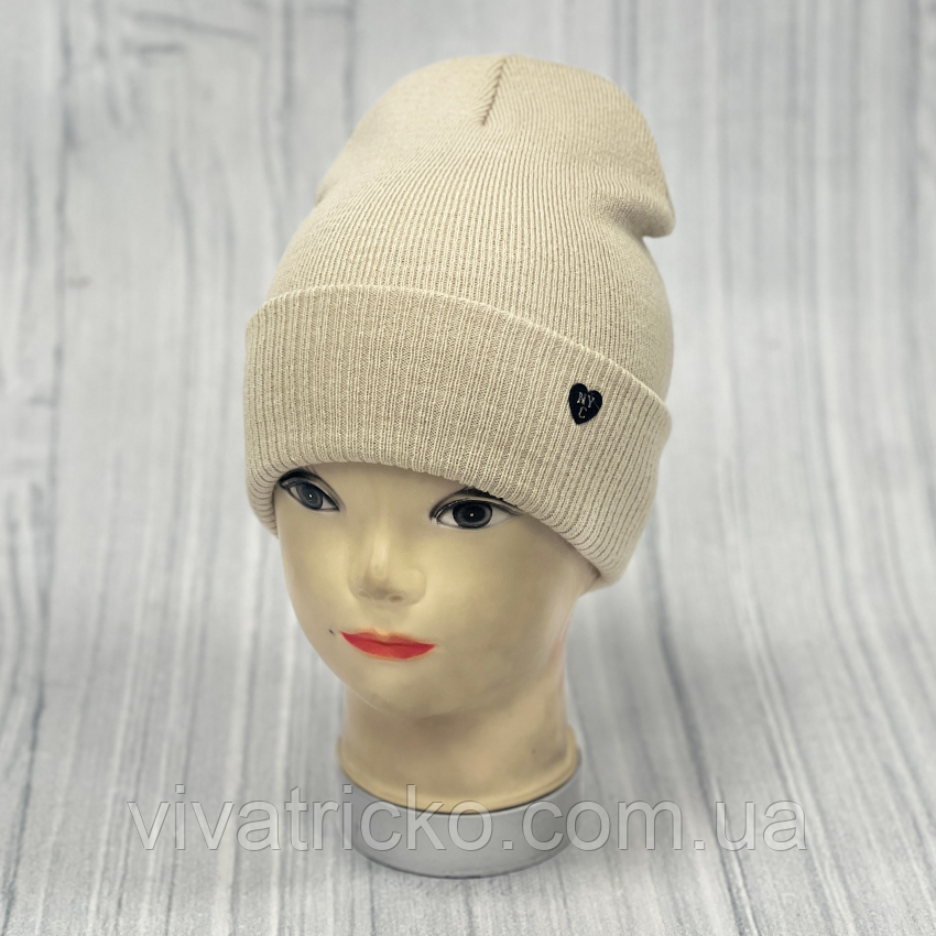 М 89073. Шапка подвійна з отворотом для дівчат, різні кольори, 4-12 років, фото 1