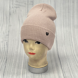 М 89073. Шапка подвійна з отворотом для дівчат, різні кольори, 4-12 років, фото 2