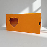 Коробка-футляр для шоколаду з вікном "Серце" (160х80х15мм.) помаранчева