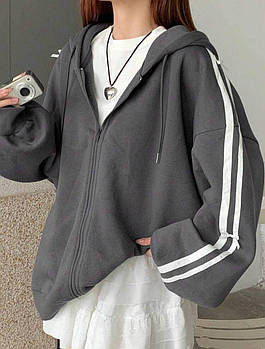 Худі жіноче подовжене з лампасами з тринитки на флісі (Норма та напівбатал)