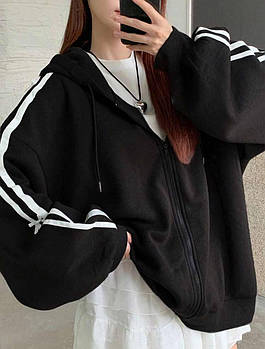 Худі жіноче подовжене з лампасами з тринитки на флісі (Норма та напівбатал)