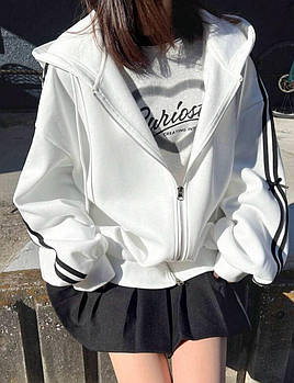 Худі жіноче подовжене з лампасами з тринитки на флісі (Норма та напівбатал)