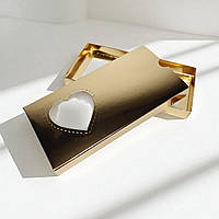 Коробка-футляр для шоколаду з вікном "Серце" (160х80х15мм.) золота