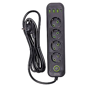 Мережевий фільтр 2.8 м подовжувач на 4 розетки з 3 USB 1 Type-C та кнопкою відключення HP-5-13MF