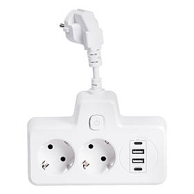 Мережевий фільтр на 2 євро розетки з 2 USB та 2 Type-C білий HP-5-17