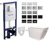 Комплект 5в1: інсталяція Koller Pool + безобідковий підвісний квадратний унітаз, білий + клавіша на вибір