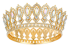 Корона металева 003 золота з перламутровим каміням (стиль барокко)