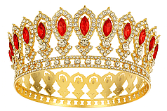 Корона металева 006 золота з червоним камінням (стиль барокко)