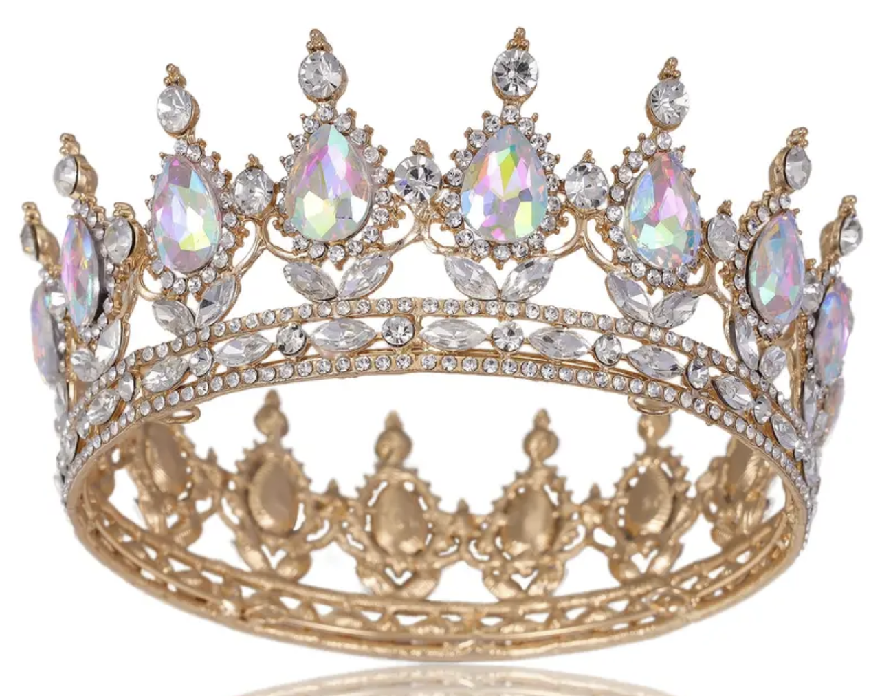 Корона металева 002 золота з перламутровим каміням