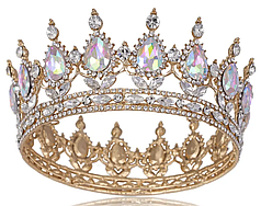 Корона металева 002 золота з перламутровим каміням