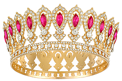 Корона металева 009 золота з яскраво-рожевим камінням (стиль барокко)