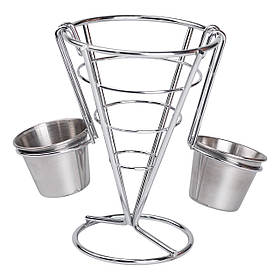 Кошик для картоплі фрі та снеків з 2 соусниками 50 мл конусний 15х15х13.5 см HP-19-7