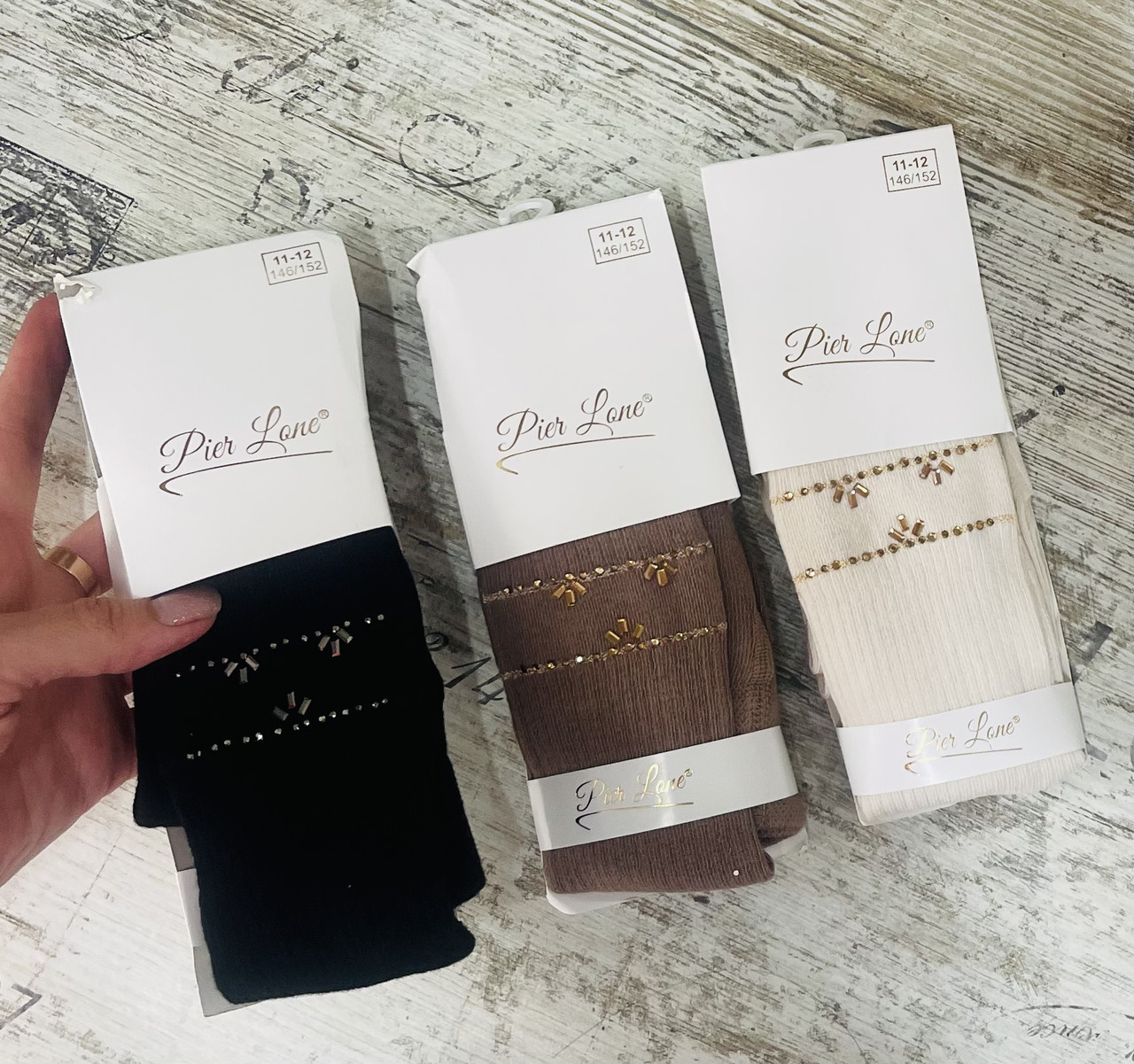 Однотонні колготки для дівчаток із розсипом камінчиків, фото 1