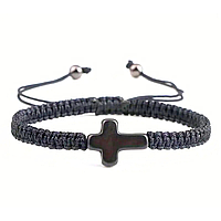 Браслет чорна нитка "Керамичний хрест" родій (372001)
