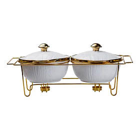 Марміт порцелянаовий на 2 секції по 1.5 л на металевій підставці 51×23×18 см HP1040