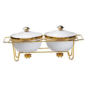 Марміт порцелянаовий на 2 секції по 1 л на металевій підставці HP1039