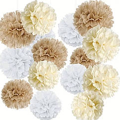 Набір декору на Хрестини  Beige, Ivory & White Pom Poms, 15 шт