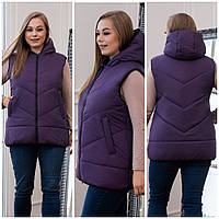 Женская осенняя жилетка большого размера на молнии с капюшоном р -44-70 красивый женский жилет- безрукавка