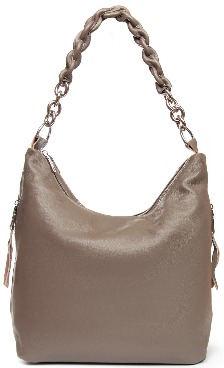 Сумка мішок класична жіноча шкіряна сіра на плече на два відділи на змійках зверху Alex Rai 8087-9