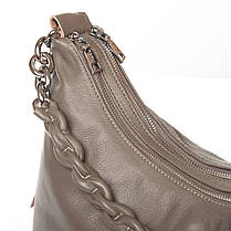 Сумка мішок класична жіноча шкіряна сіра на плече на два відділи на змійках зверху Alex Rai 8087-9, фото 3