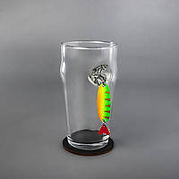 Келих для пива з блешнею в дерев'яній подарунковій упаковці / Пивний келих скляний 500 мл. у подарунок