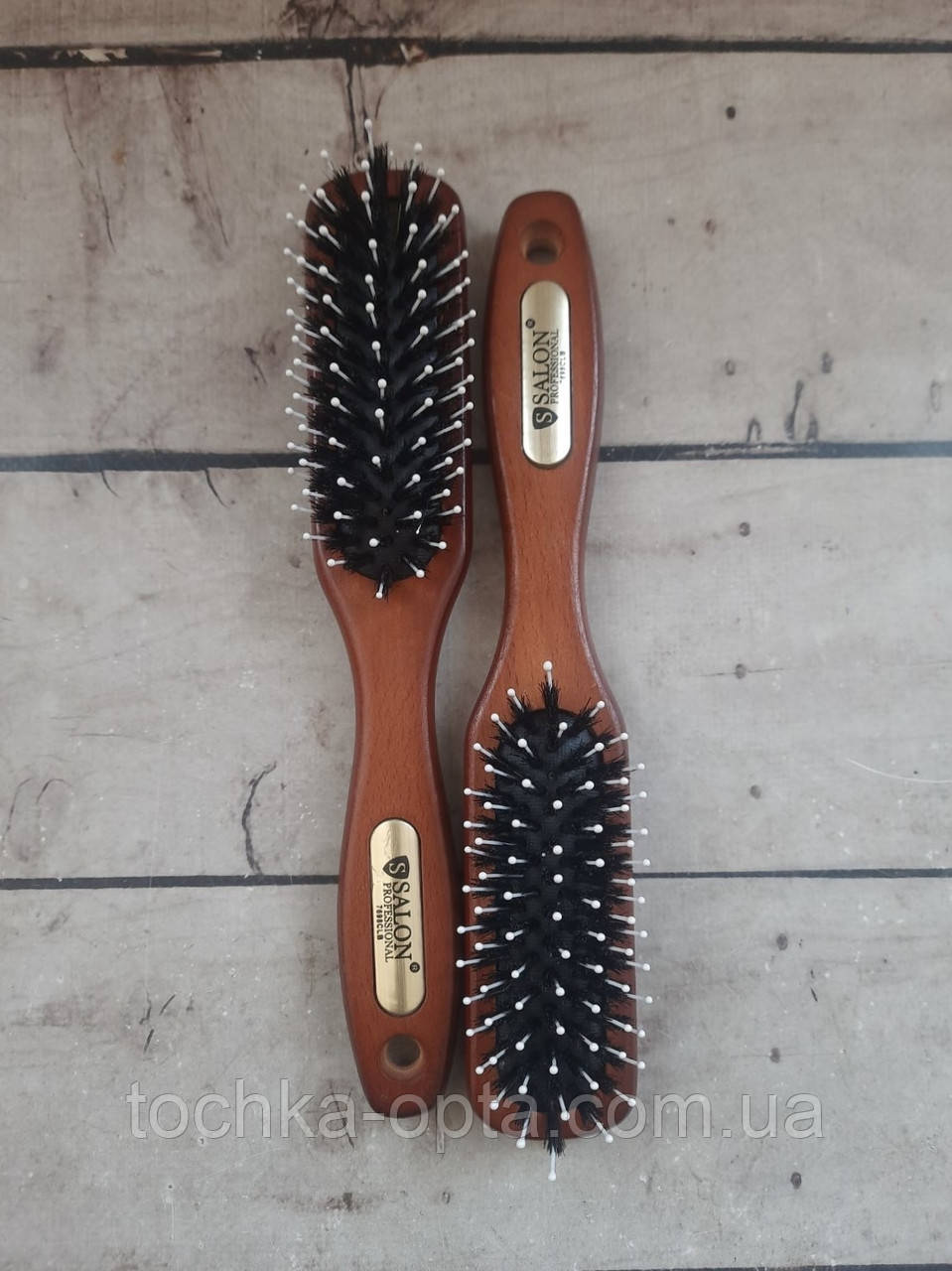 Масажна щітка для волосся SALON PROFESSIONAL дерев'яна зі щетиною 7698CLB, фото 1