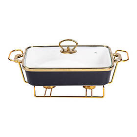 Марміт порцелянаовий зі скляною кришкою 35.5х19х15.5 см на металевій підставці 1,5 л Чорний HTJ-1002