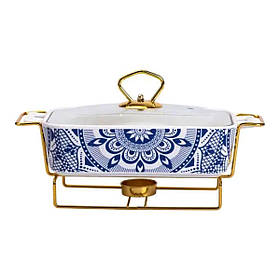 Марміт порцелянаовий із скляною кришкою 38х18.5х15.5 см на металевій підставці 1 л SA1107-S