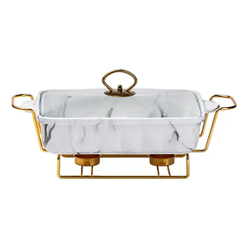 Мармітниця настільна порцелянова 1,5 літра марміт прямокутний 35х19х11,5 см для других страв Мармур білий HP1029