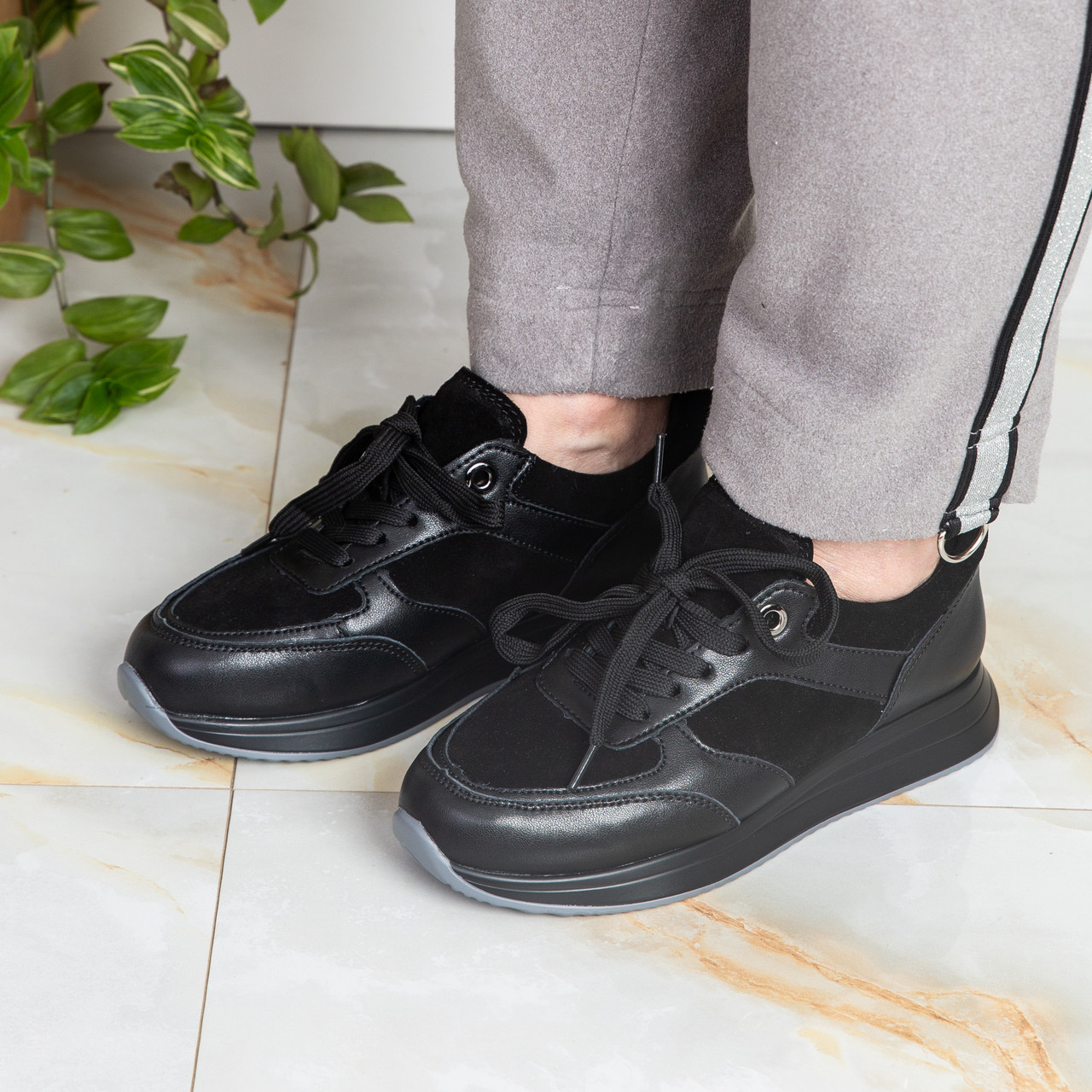 Кросівки жіночі шкіряні KD-C665-7-1 чорні, фото 1