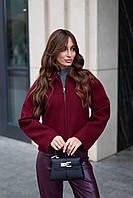 Жіноча бордова коротка кашемірова куртка-бомбер