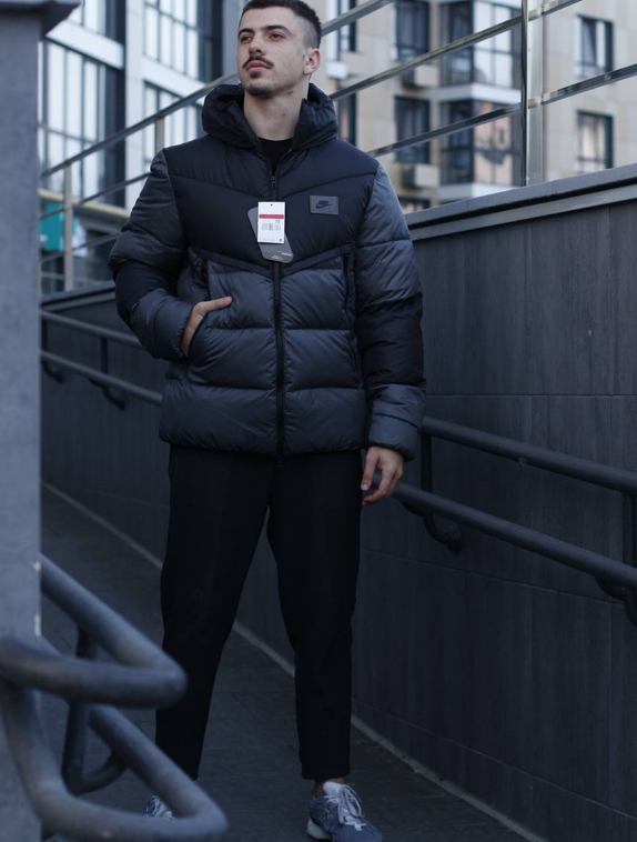 Чоловіча зимова куртка пуховик Nike Sportswear Storm-Fit Windrunner капюшоном чорна спортивна якісна повсякденна, фото 1