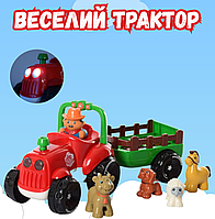 Дитячий трактор з причепом з тваринами інтерактивна розвиваюча весела іграшка з підсвічуванням для дітей Червоний