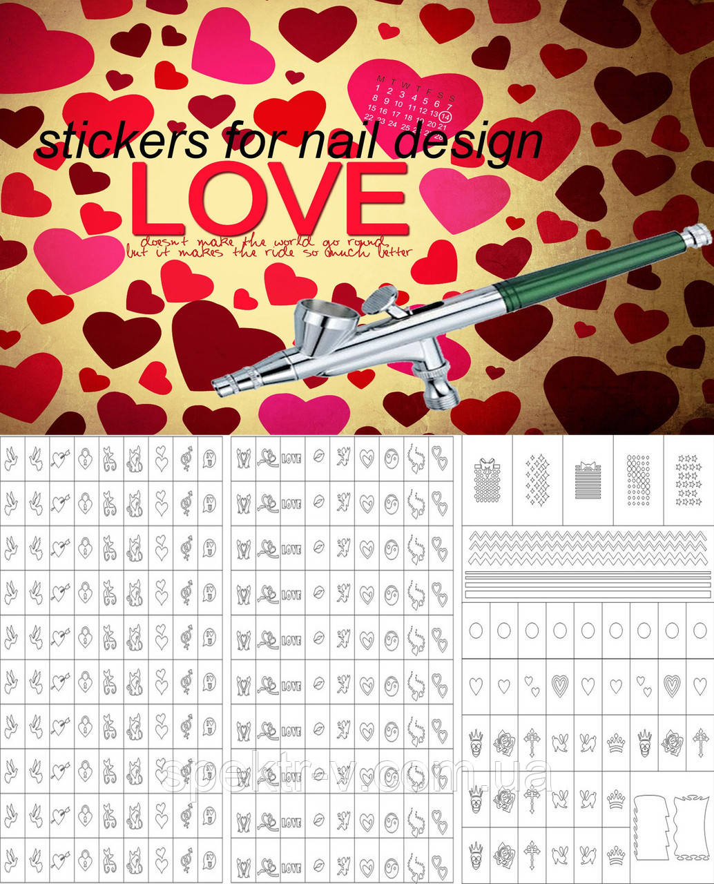 Трафарети-наклейки для аерографії на нігтях ЛЮБОВ, фото 1