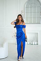 Довга атласна сукня зі спущеними рукавами та драпіруванням, фото 5